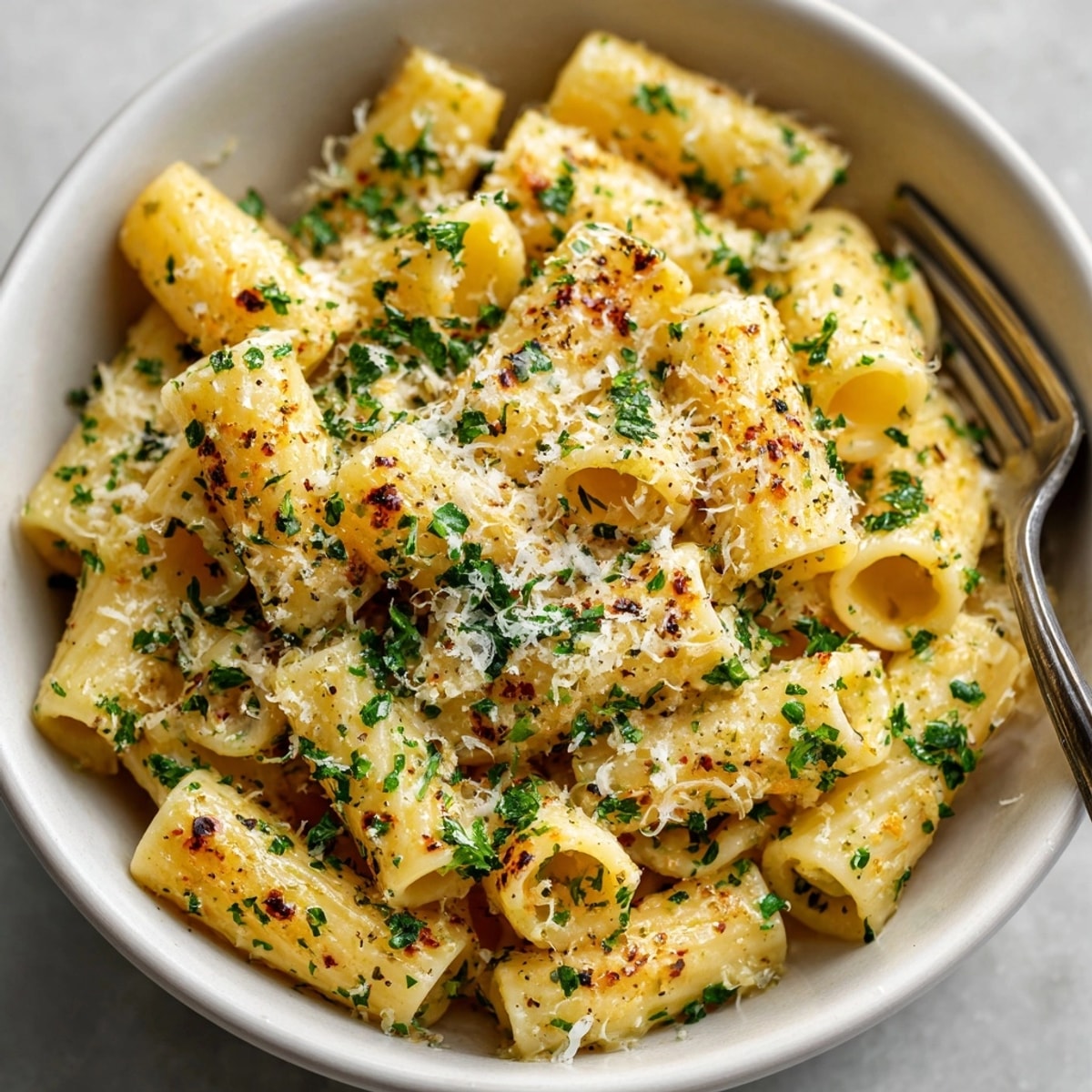 Creamy one-pot garlic parmesan pasta, steam rising, ready to twirl and enjoy.