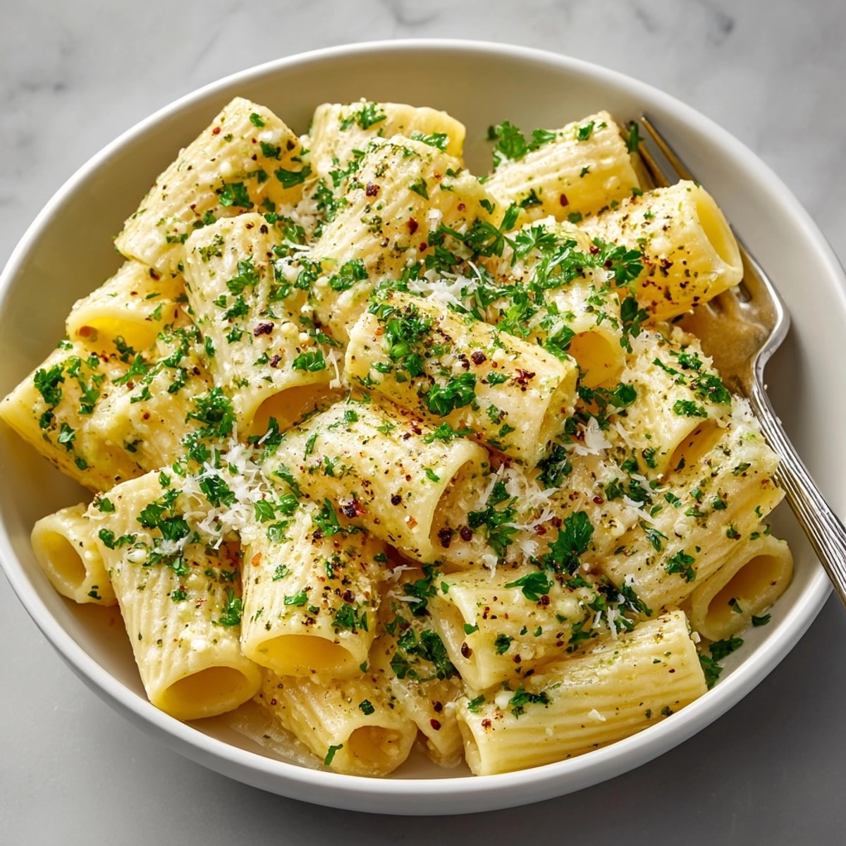 Golden, cheesy one-pot garlic parmesan pasta bubbling gently, perfect weeknight comfort food.
