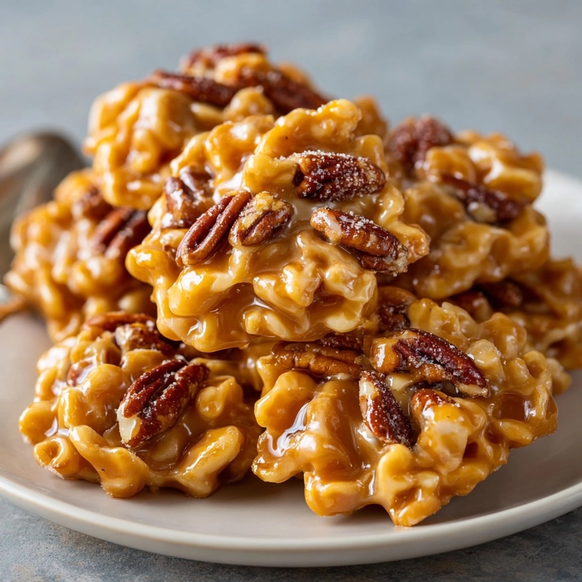 Homemade Bourbon Pecan Pralines, each a sugary, nutty, bourbon-spiked bite of Southern comfort.