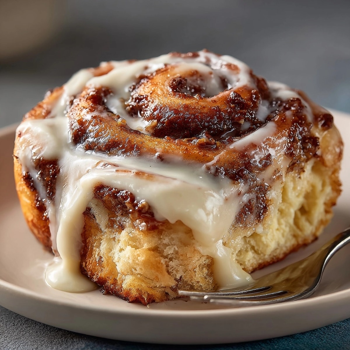 Close-up of moist Viral Cinnamon Rolls, showcasing the soft texture and sweet, spiced filling.