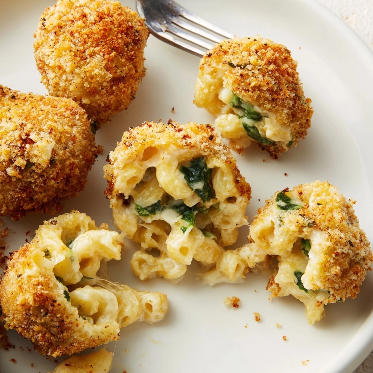 Golden fried Mac and Cheese Bacon Spinach Poppers, cheesy, savory, and irresistibly crunchy.
