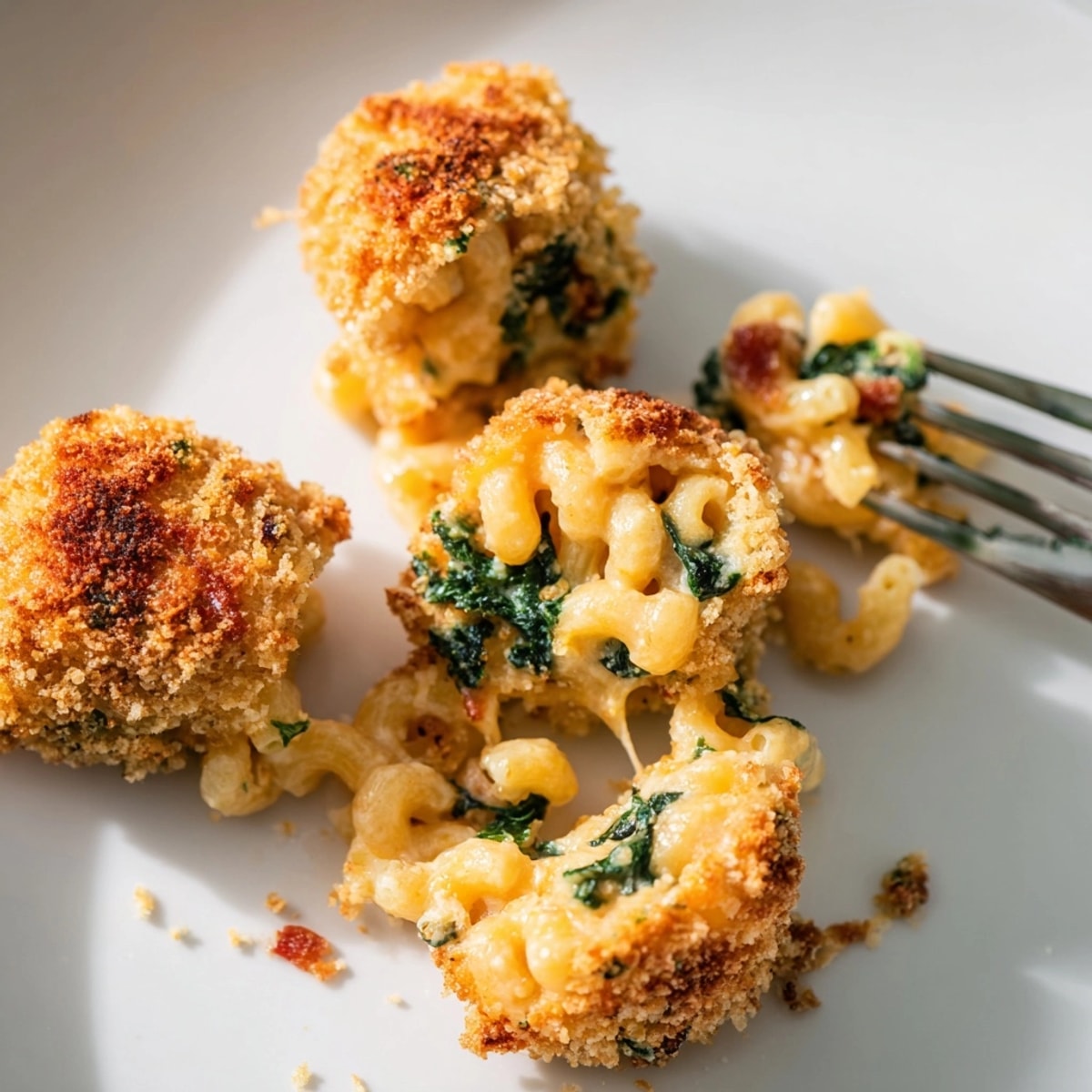 Homemade Mac and Cheese Bacon Spinach Poppers—a comforting, flavorful bite-sized appetizer for any gathering.