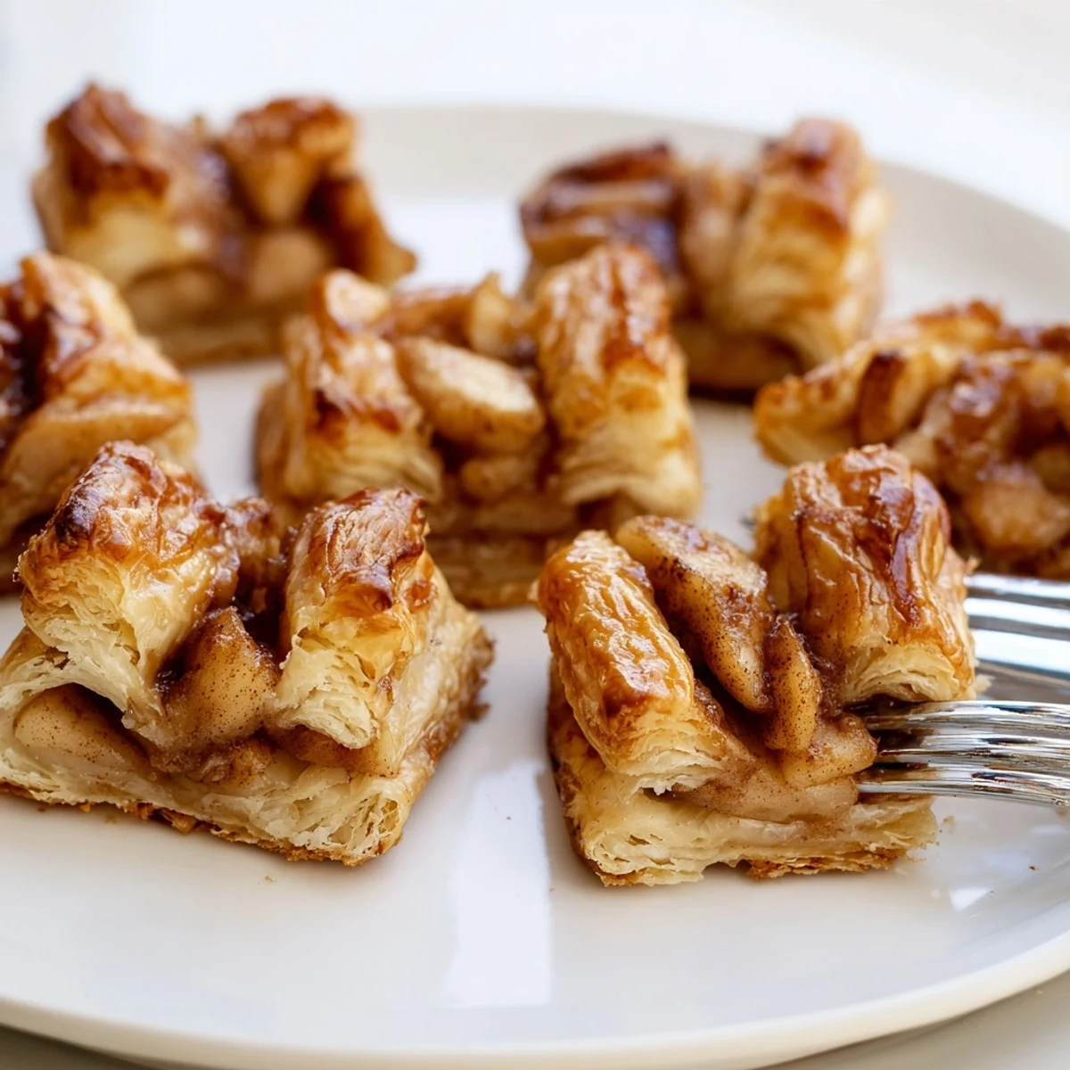 Golden caramel apple puff pastry bites, bursting with warm, spiced apple filling.