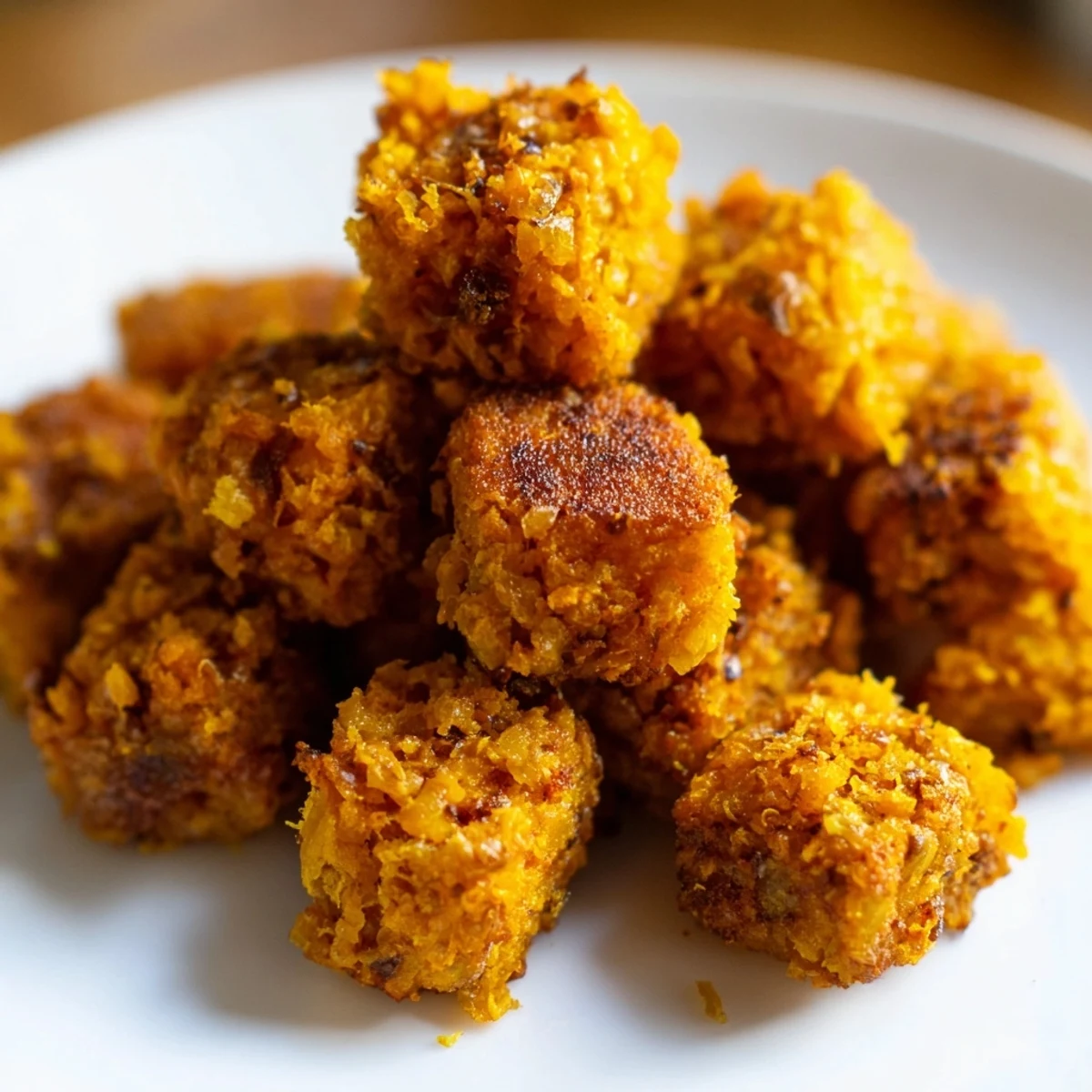 Deliciously seasoned Crunchy Holiday Snack Pumpkin Nuggets ready for festive gatherings and parties.
