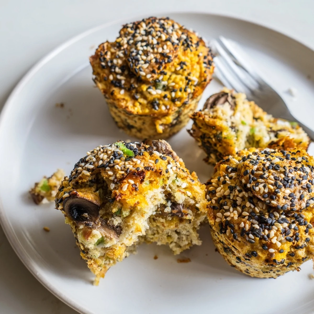 Warm Japanese Furikake mushroom muffins bursting with umami flavor and cheesy goodness.