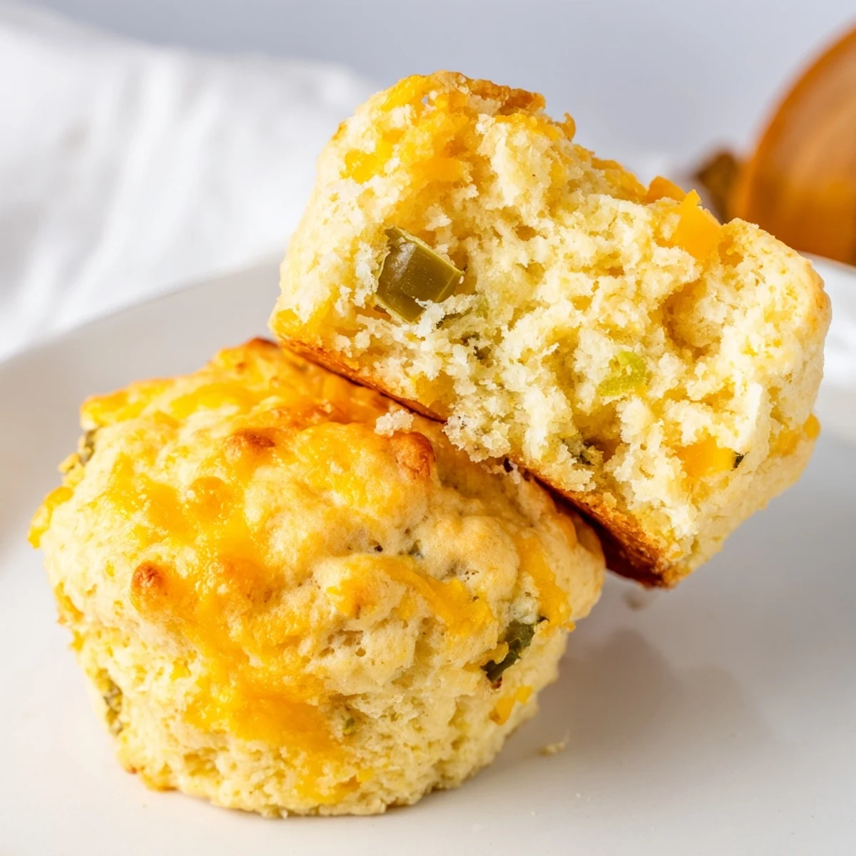 Fluffy Cheesy Jalapeño Sweet Tea Biscuit Muffins fresh from the oven, golden and inviting.