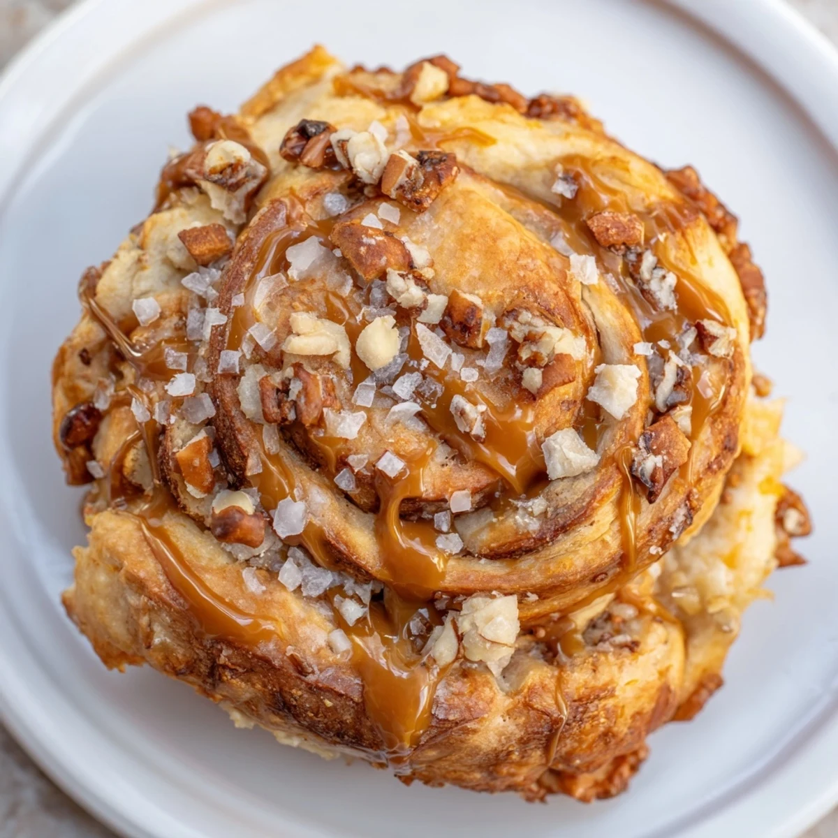 Deliciously flaky Cheesy Pretzel Chai Caramel Biscuit Scones topped with extra caramel drizzle.
