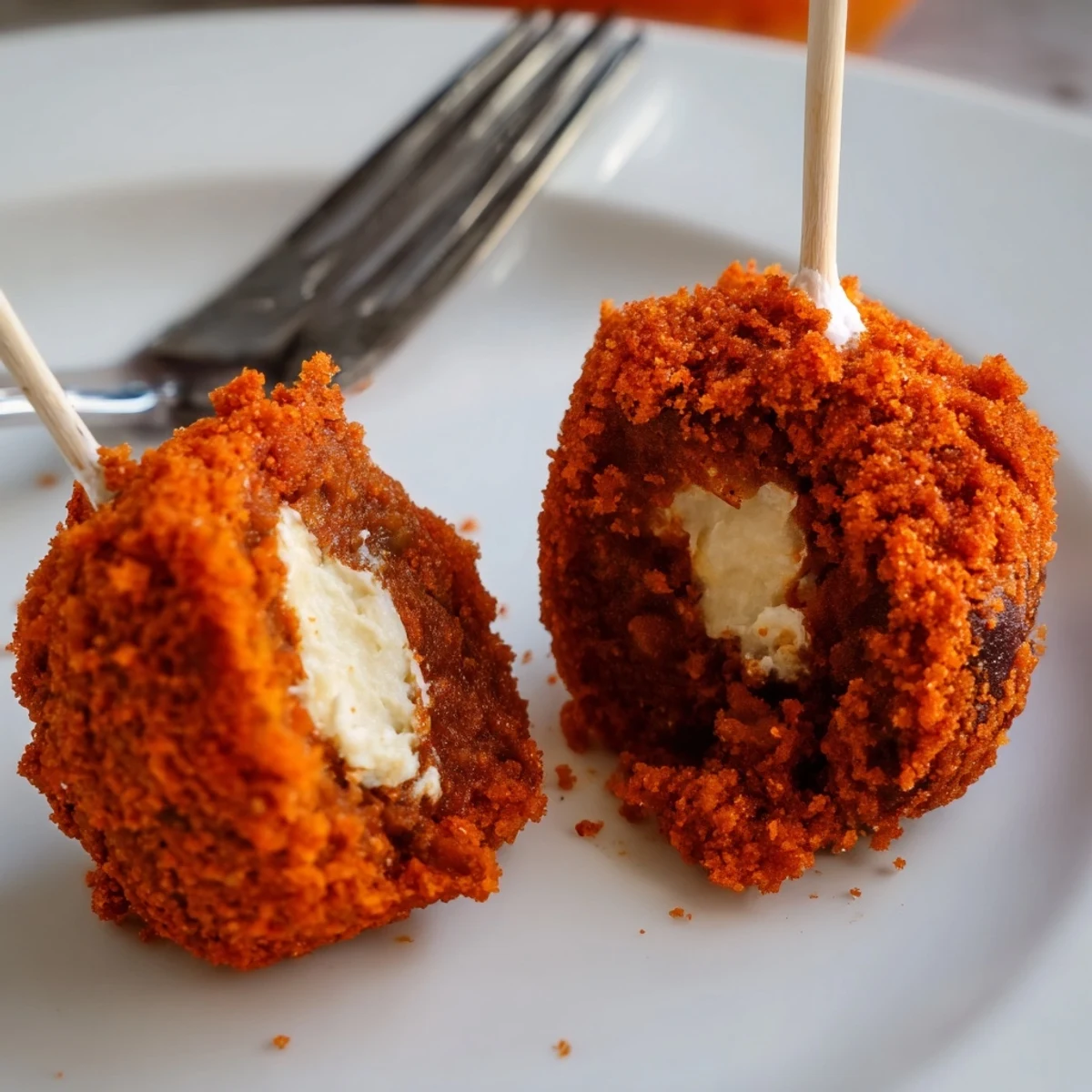 Irresistibly spicy Flamin Hot Pumpkin Muffin Pops with a creamy cheese center, ready to enjoy.