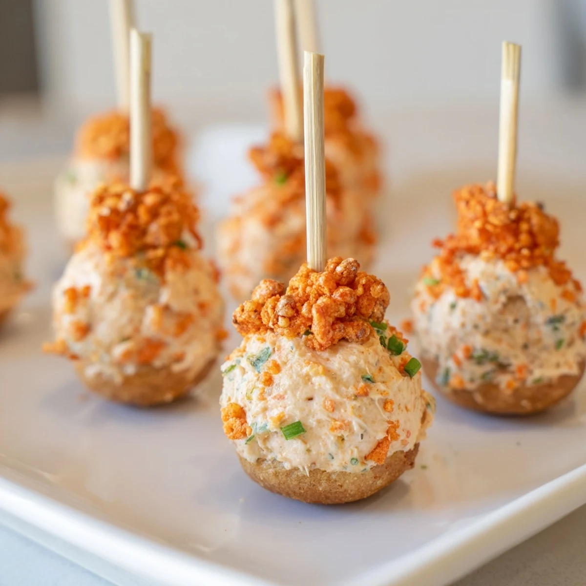 Spicy Cream Cheese Flamin Hot Pretzel Biscuit Skewers, ideal for game night snacking and sharing.