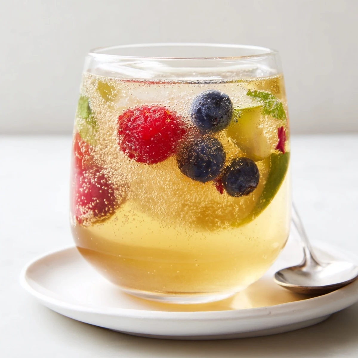 Invigorating Kombucha-style mocktails, garnished with mint and citrus for a refreshing sip.  