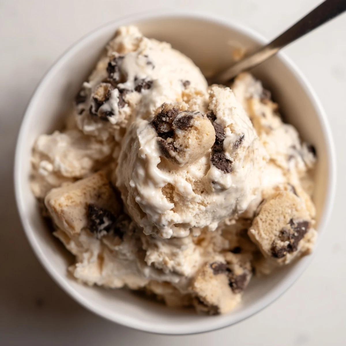 Creamy cottage cheese ice cream topped with delicious, edible cookie dough bites.  