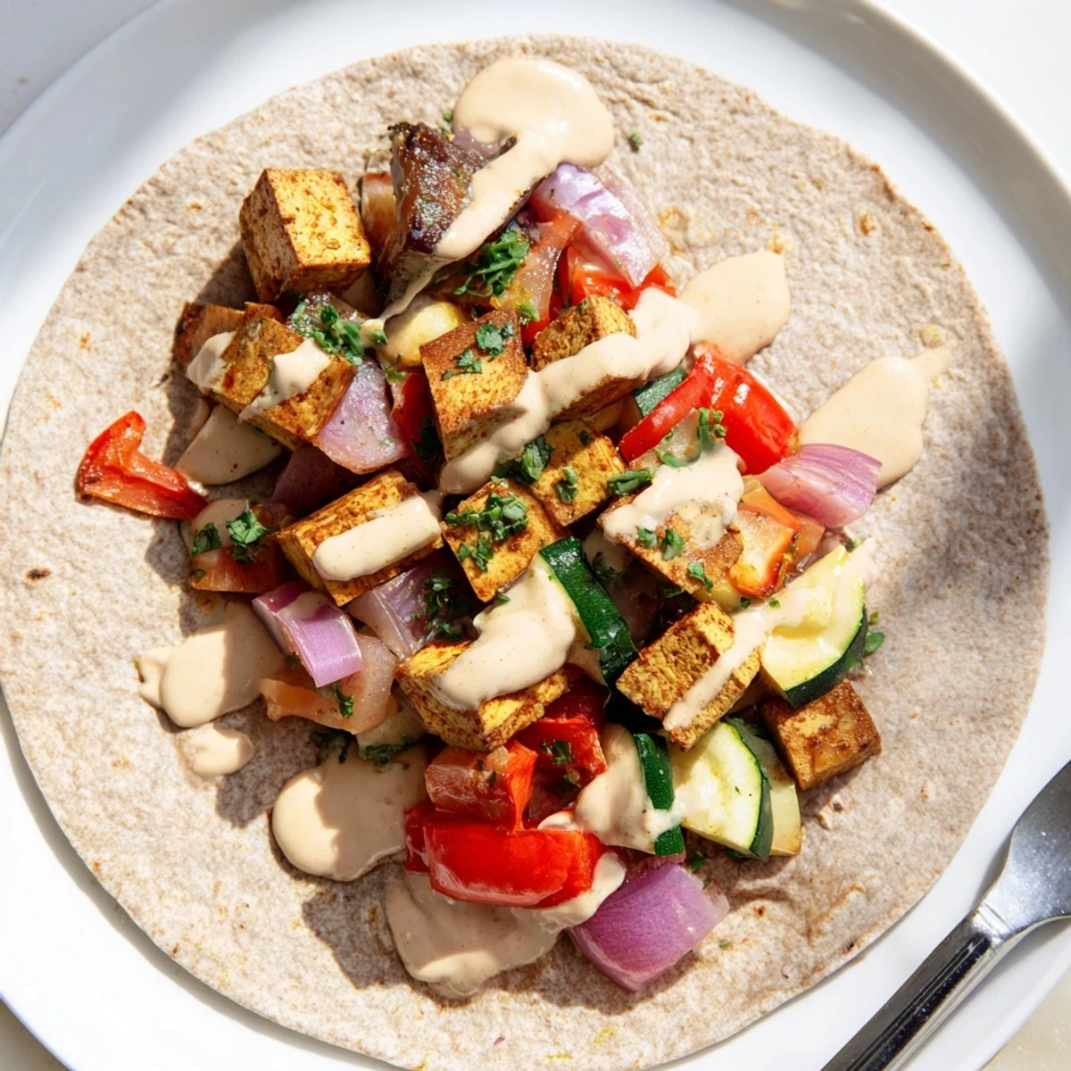 Savory vegan viral recipe remake featuring creamy tahini sauce and roasted veggies.