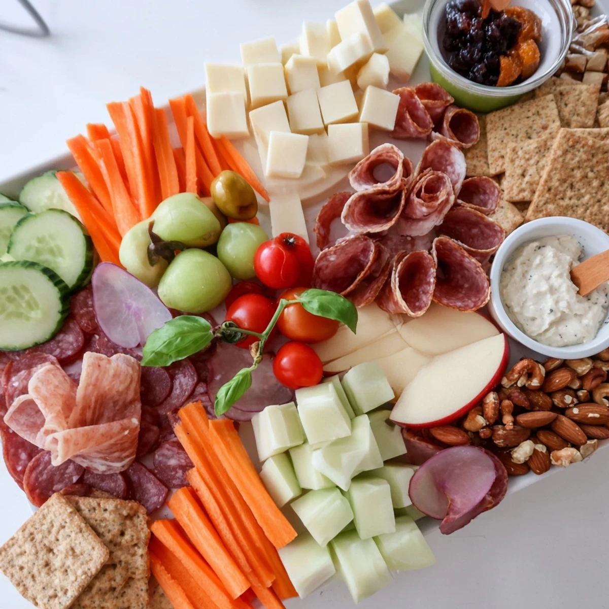 Satisfyingly arranged, this Girl Dinner Platter offers an assortment of delightful bites.