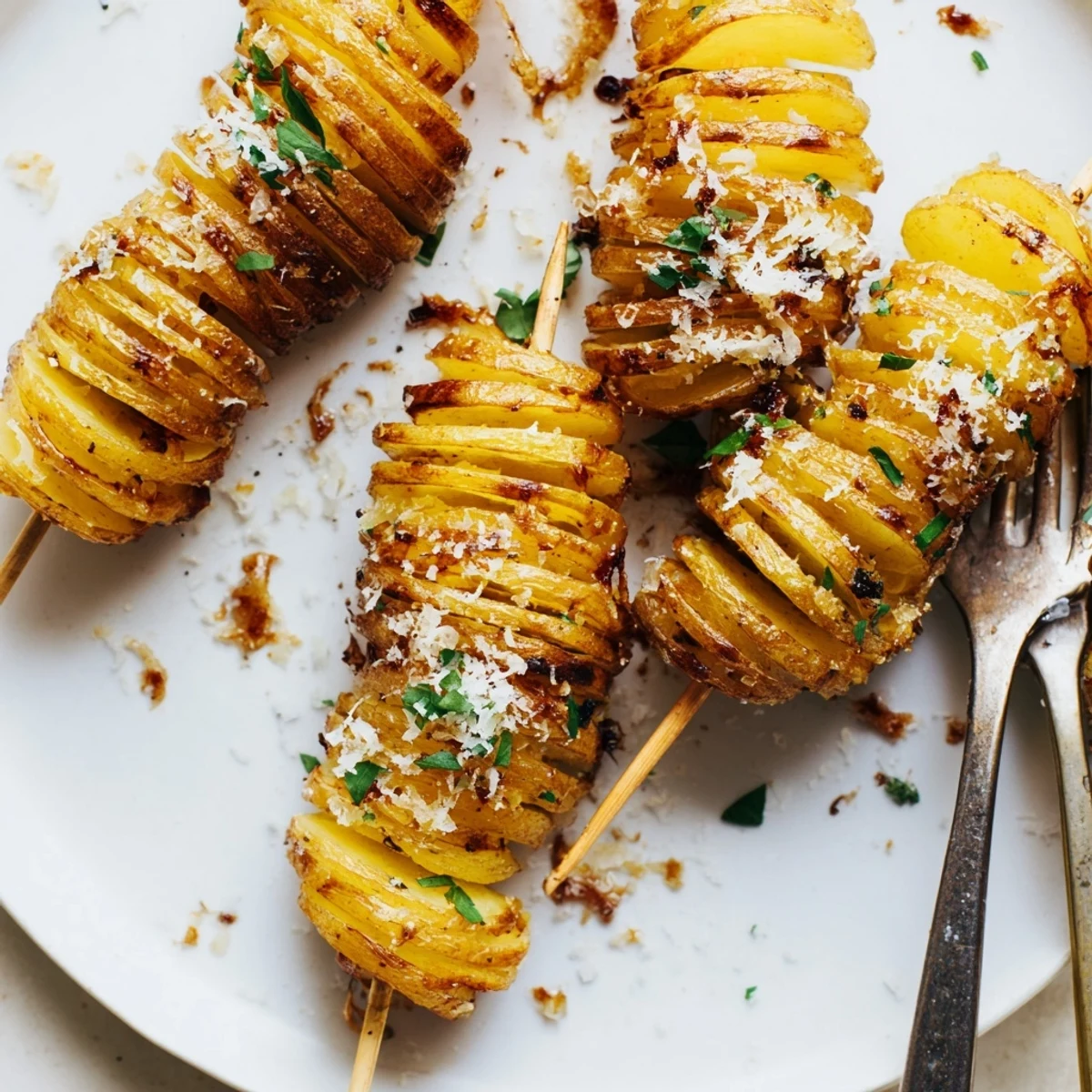 Crispy Air-Fryer Tornado Potatoes drizzled with garlic oil and seasoned spices.