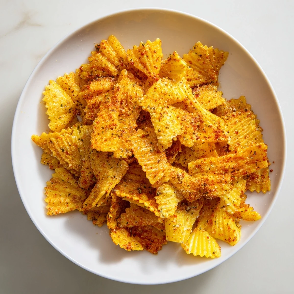 Crispy pasta chips seasoned variety, perfect for snacking with your favorite dips.