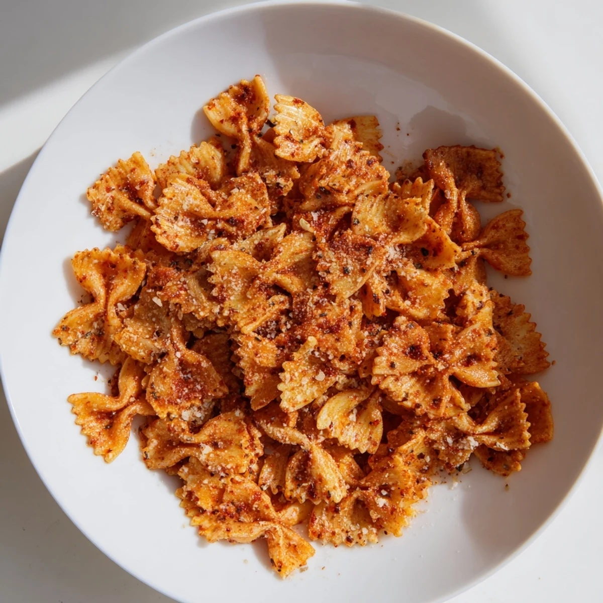 Golden-brown baked pasta chips seasoned variety, ideal for party appetizers and movie nights.