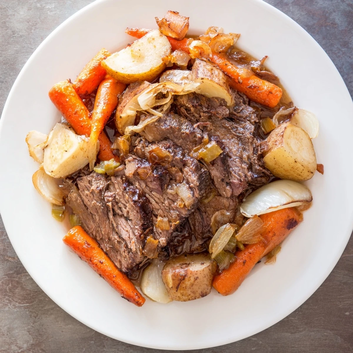Hearty Sunday Pot Roast surrounded by flavorful garlic and herbs, a comforting family meal.