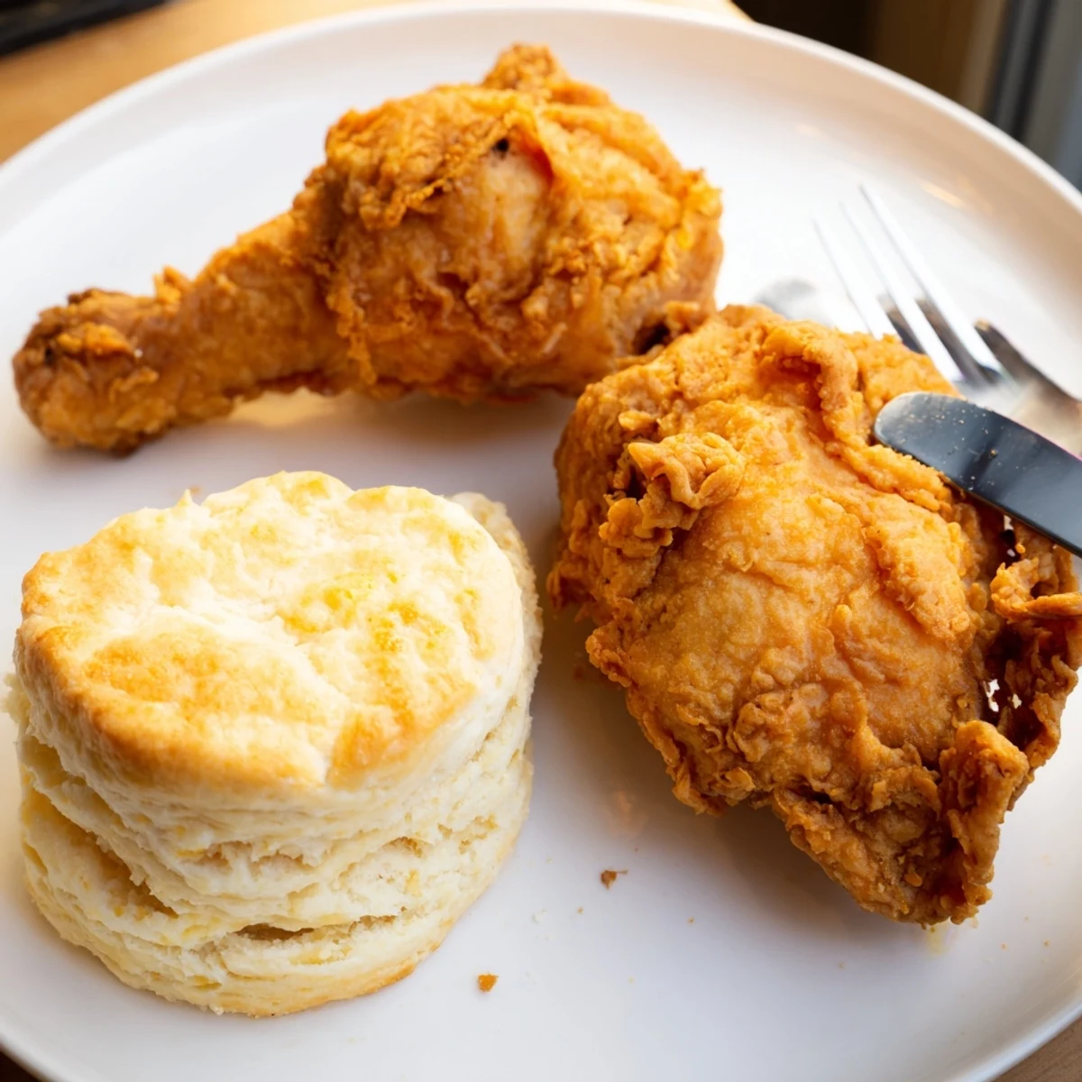 Crispy Southern fried chicken with buttery biscuits, perfect for family gatherings.  