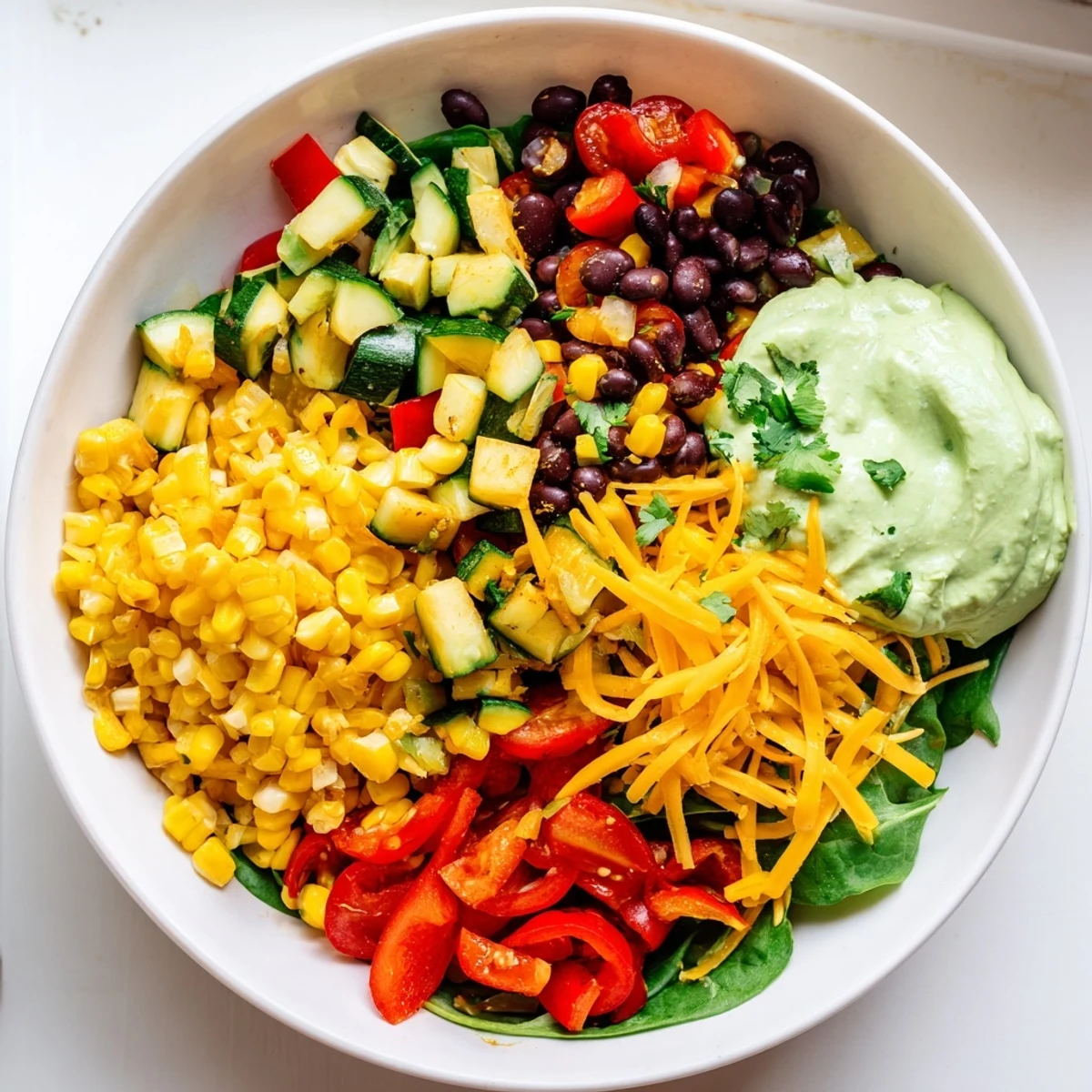 Steaming Veggie-Packed Taco Skillet with avocado yogurt, ready to spoon into warm, gluten-free tortillas.