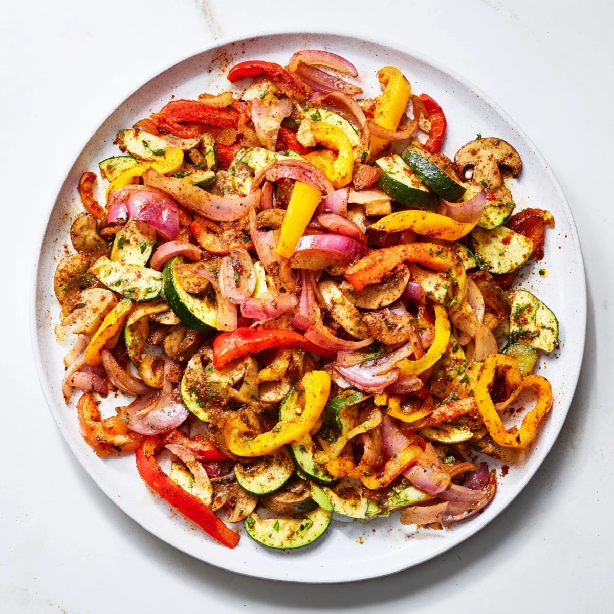 Vibrant veggie skillet fajitas, sizzling in a pan with tender vegetables and savory spices for a delicious Tex-Mex feast.
