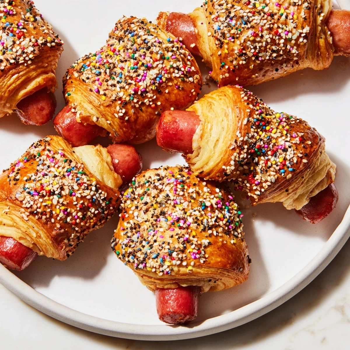 Everything Bagel Pigs in a Blanket, baked golden with savory sausage, ready to eat.