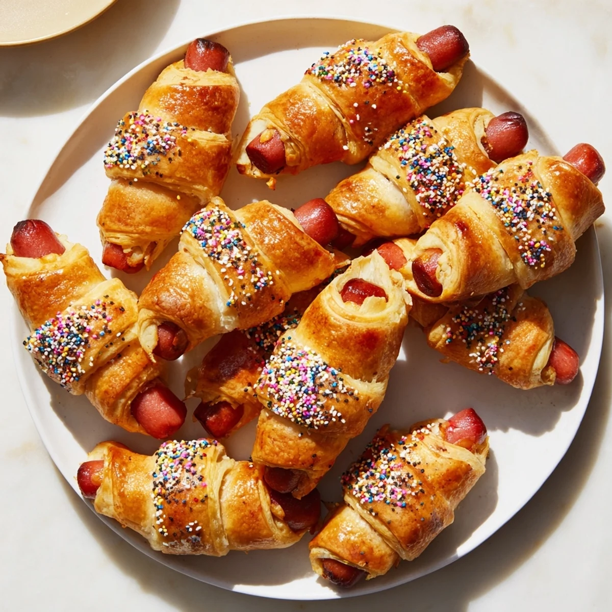Close-up of freshly baked Everything Bagel Pigs in a Blanket, sprinkled with flavorful seasoning.