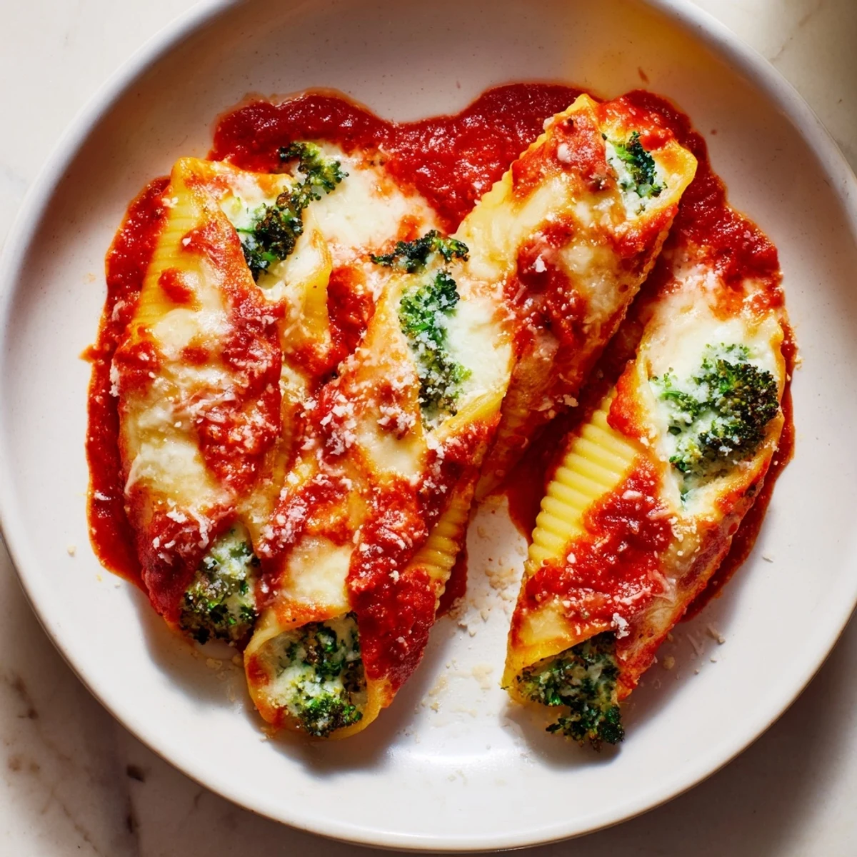 Golden-baked Cozy Broccoli Stuffed Manicotti ready to serve, a comforting Italian-American family meal.