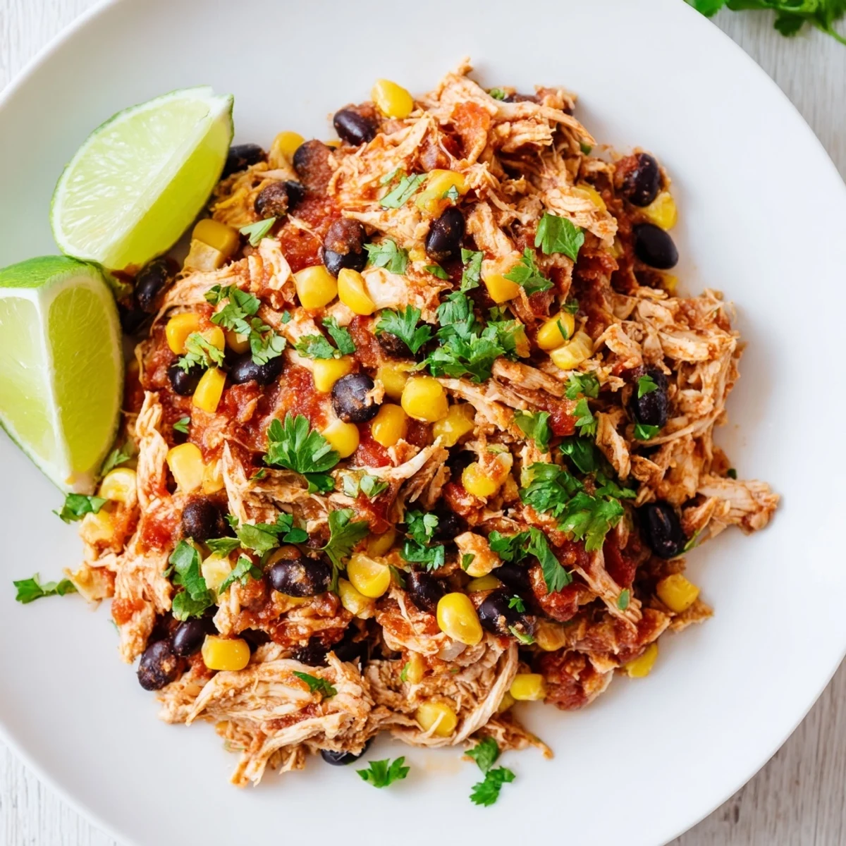 Tender, slow cooker salsa chicken, deliciously shredded and ready for taco night with vibrant toppings.