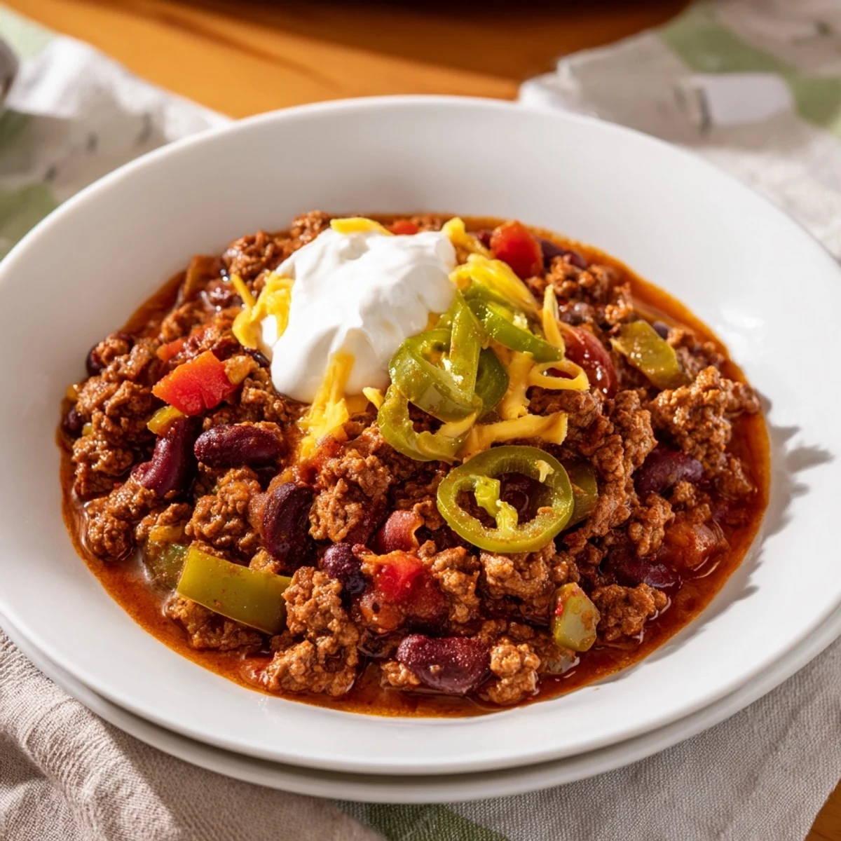 Steaming bowl of quick chili with canned beans and tomatoes, garnished with fresh cilantro and cheese.