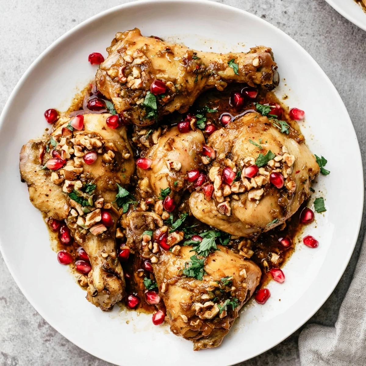 Close-up of a bubbling Pomegranate Walnut Fesenjan Stew, showcasing the rich, nutty aroma.