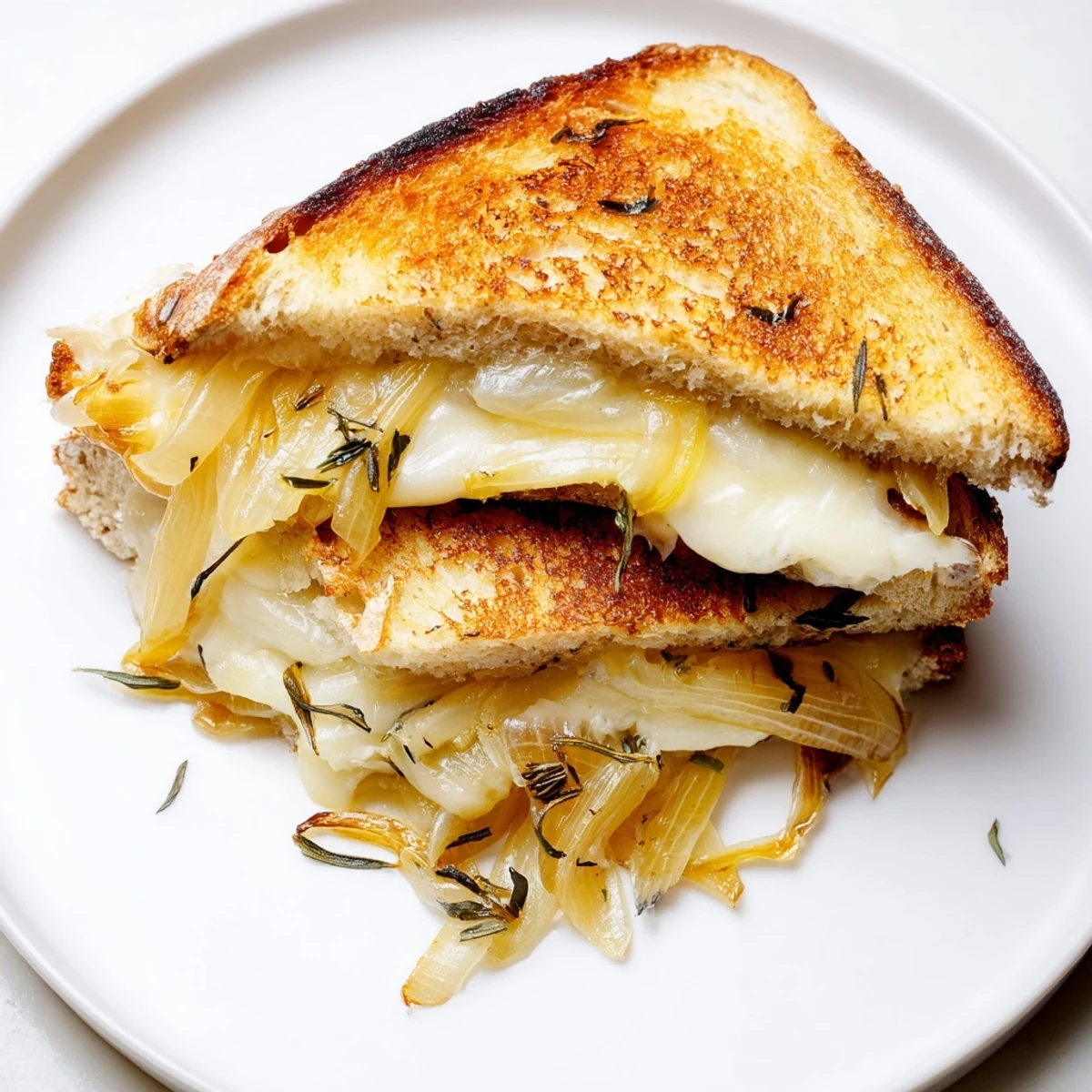 Golden, gooey French Onion Grilled Cheese, a symphony of caramelized onions and melted Gruyère.