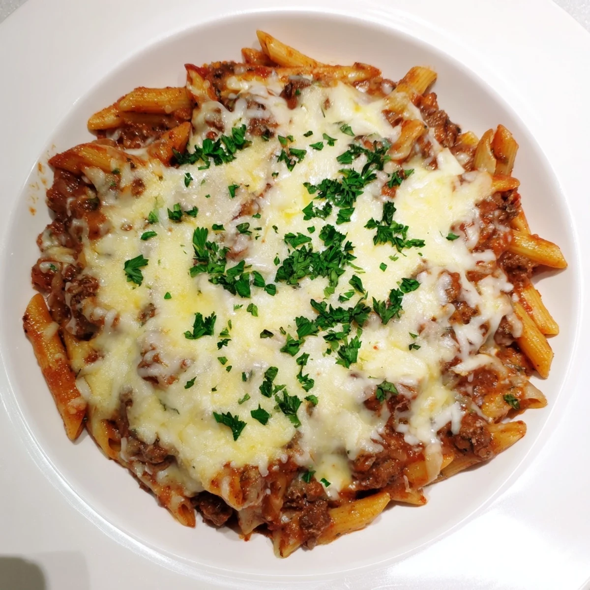 A bubbling baking dish filled with the flavorful Budget Sausage and Cheese Pasta Bake, smelling delicious.