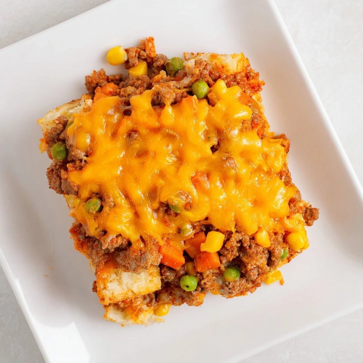 Savory 5-Ingredient Sloppy Joe Casserole with melted cheese, bread cubes, and a vibrant vegetable mix.
