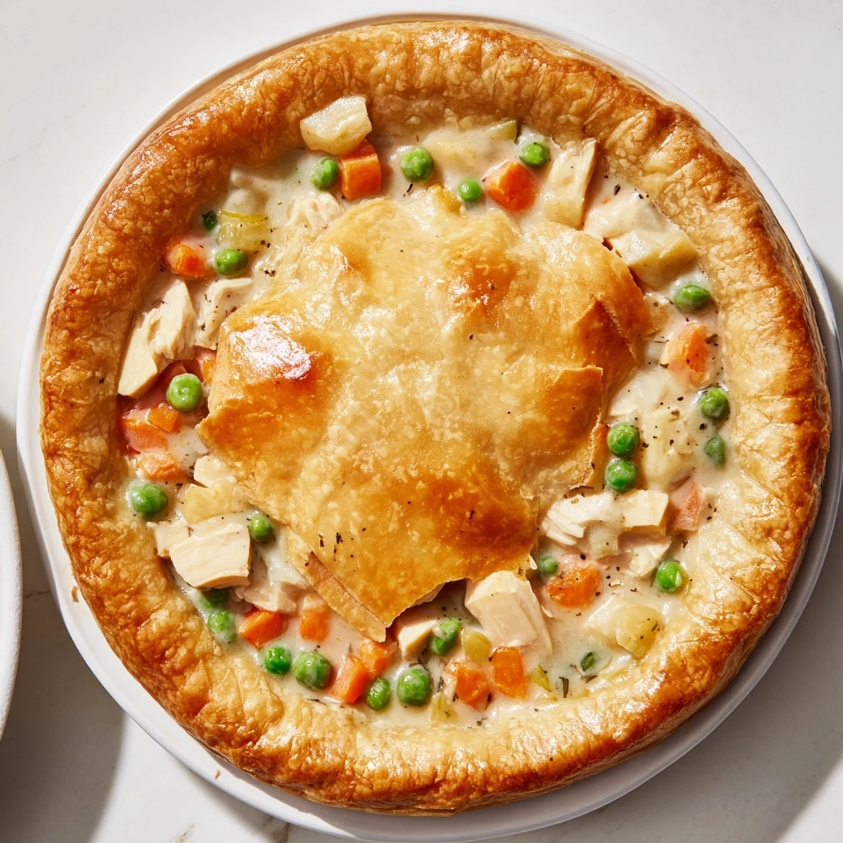 Golden, flaky crust encasing a steaming, creamy Marry Me Chicken Pot Pie with tender chicken.