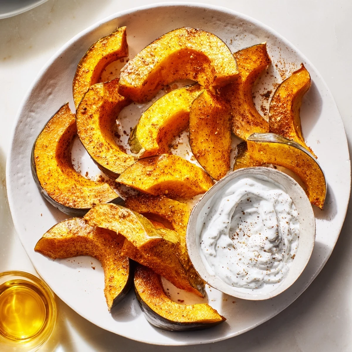 Golden, roasted acorn squash stars on this vibrant Squirrels Acorn Hoard Platter, ready for sharing.