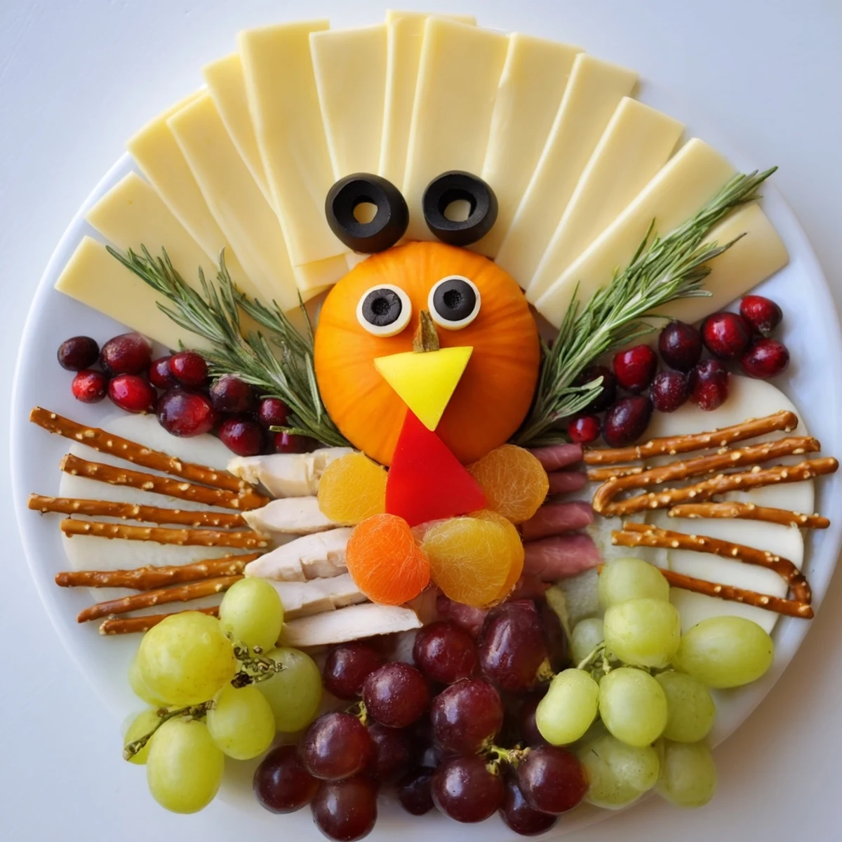 This festive Wheat Field Thanksgiving Turkey Board features a spread of delicious cheeses, crackers, and snacks.