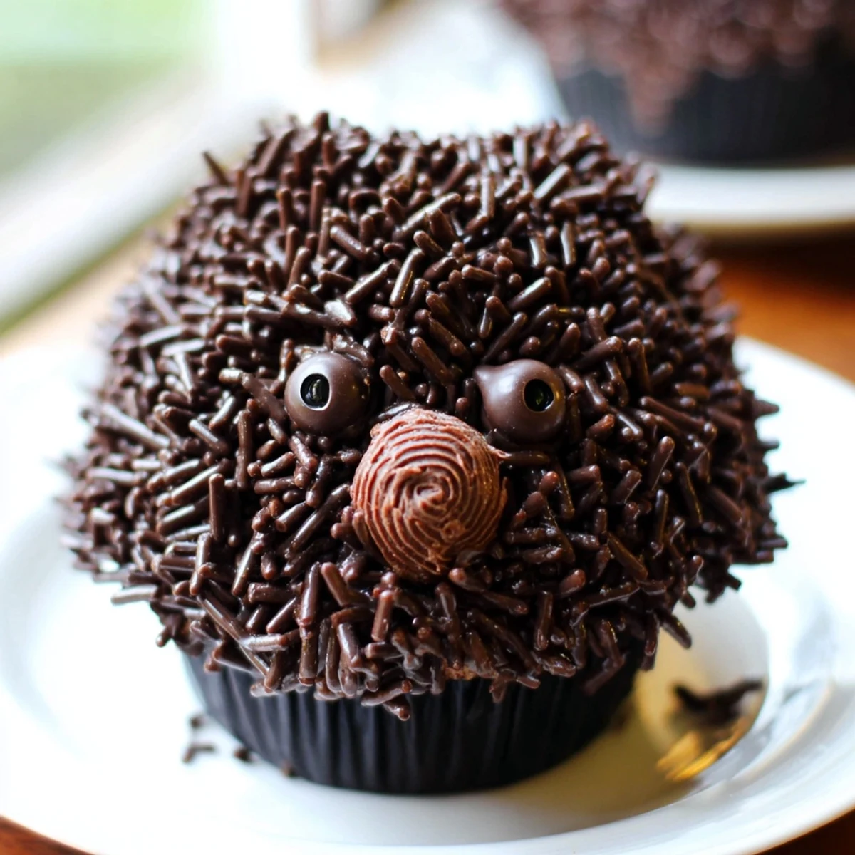 Hedgehog Cupcake Tower—Delightful chocolate cupcakes with sprinkle "spikes" and adorable candy eyes.