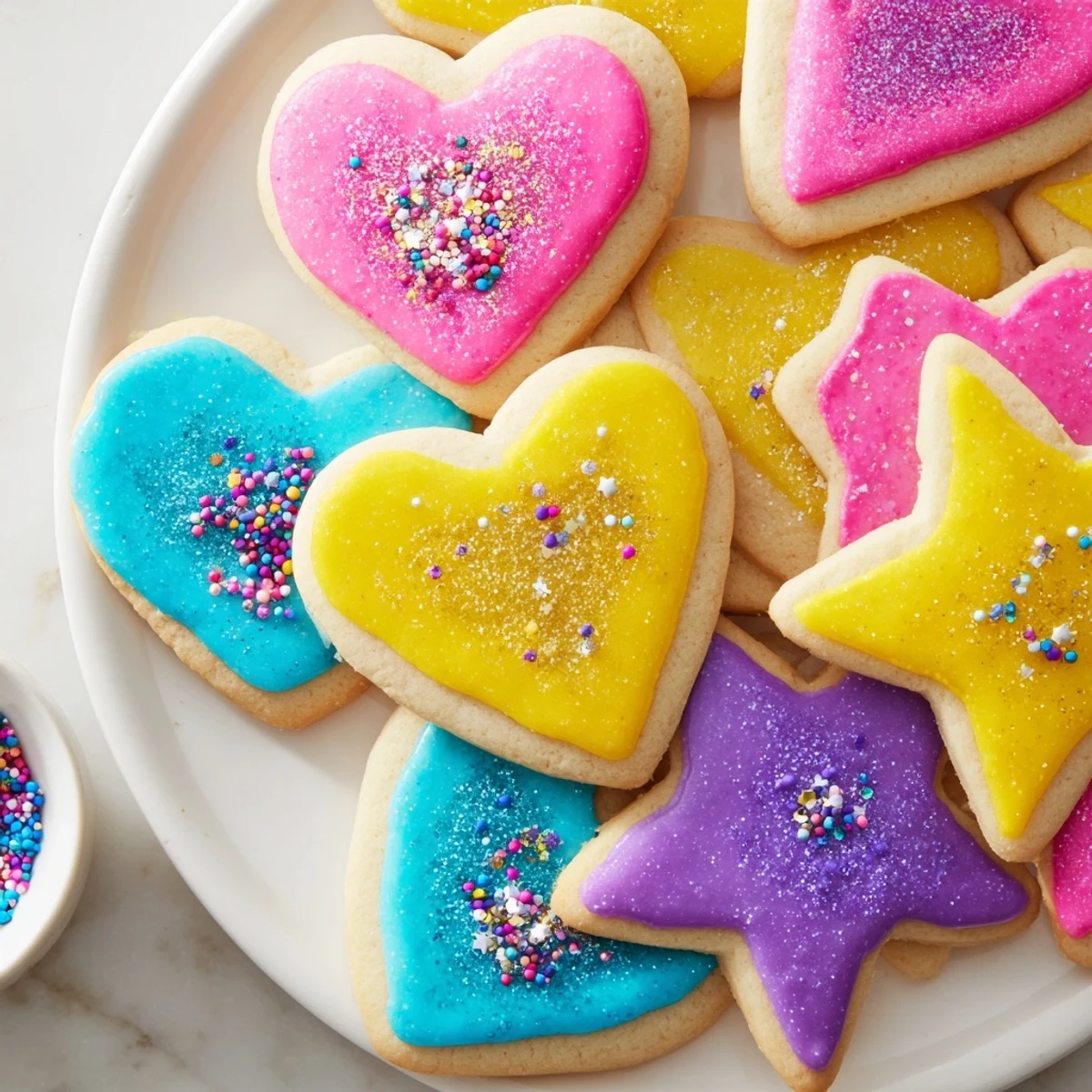 Princess Palace Heart & Star Treats, iced and sparkling, ready for a fairytale dessert.