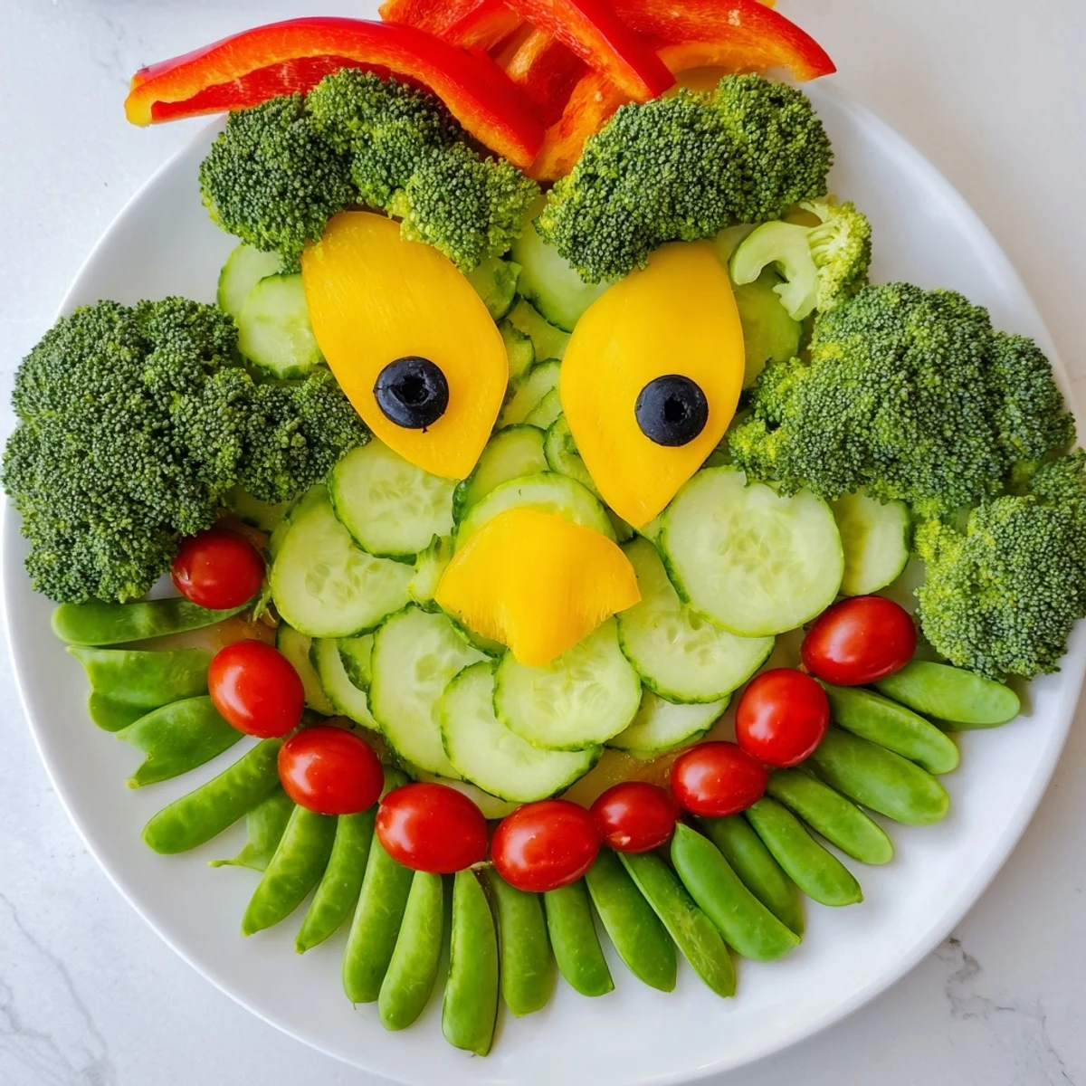 Enjoy a healthy and fun Savory Crudités: Grinch Face Veggie Platter, perfect for a kids' party, featuring a Grinch!