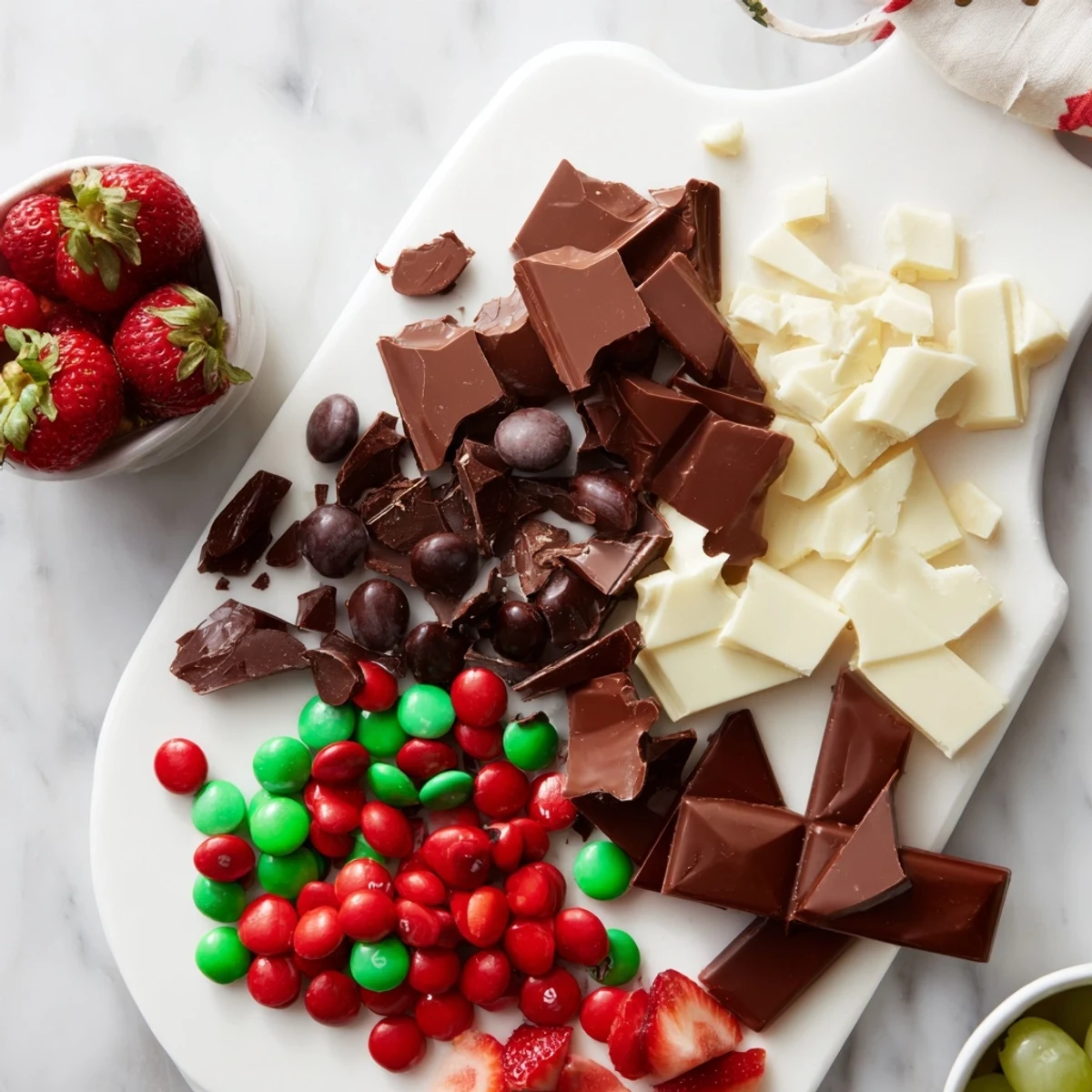 Warm, festive Cozy Mitten Dessert Board overflowing with chocolate, cookies, and colorful candies for sharing.