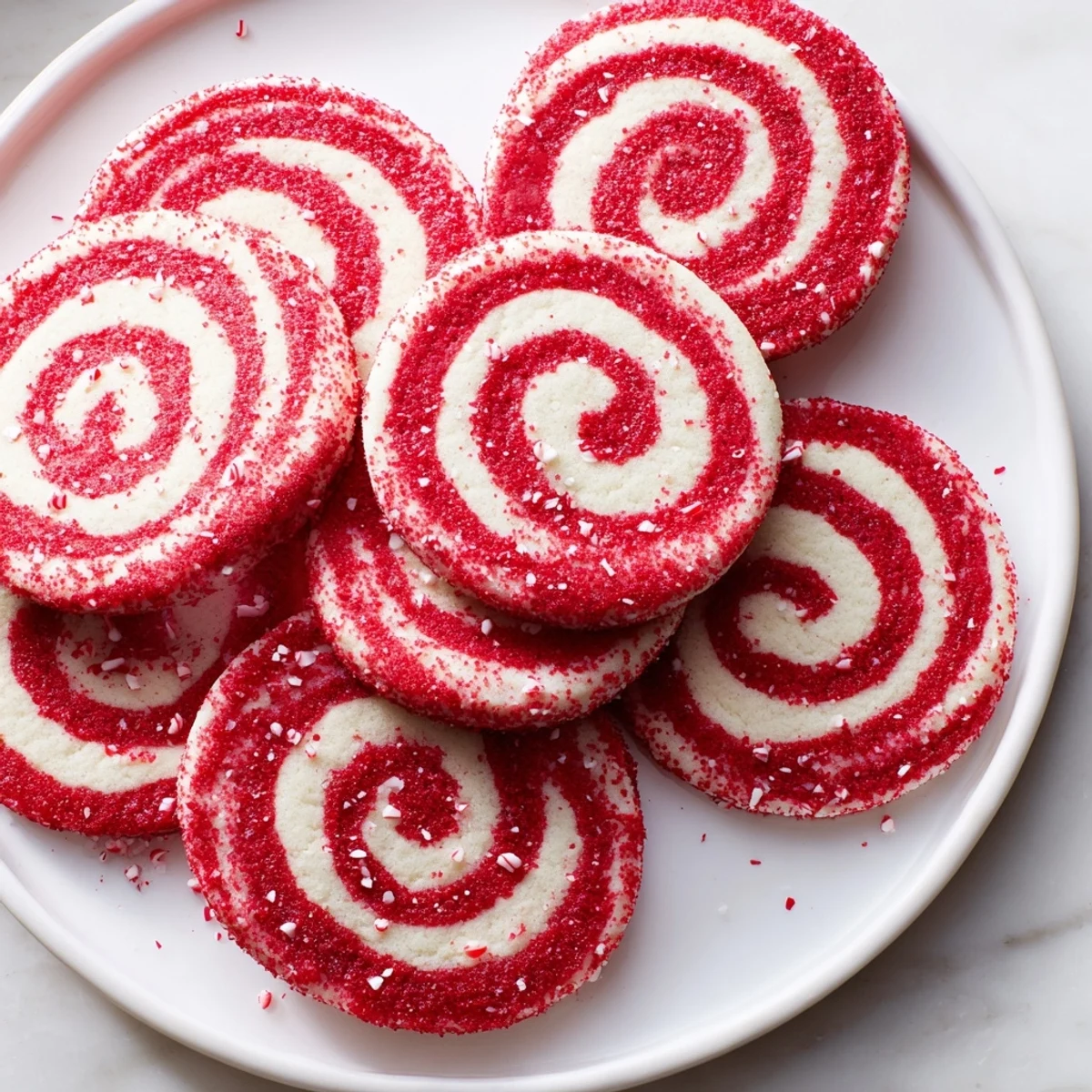 Freshly baked Candy Cane Swirl Cookie Platter shows delightful, swirly cookies perfect for sharing this holiday season.