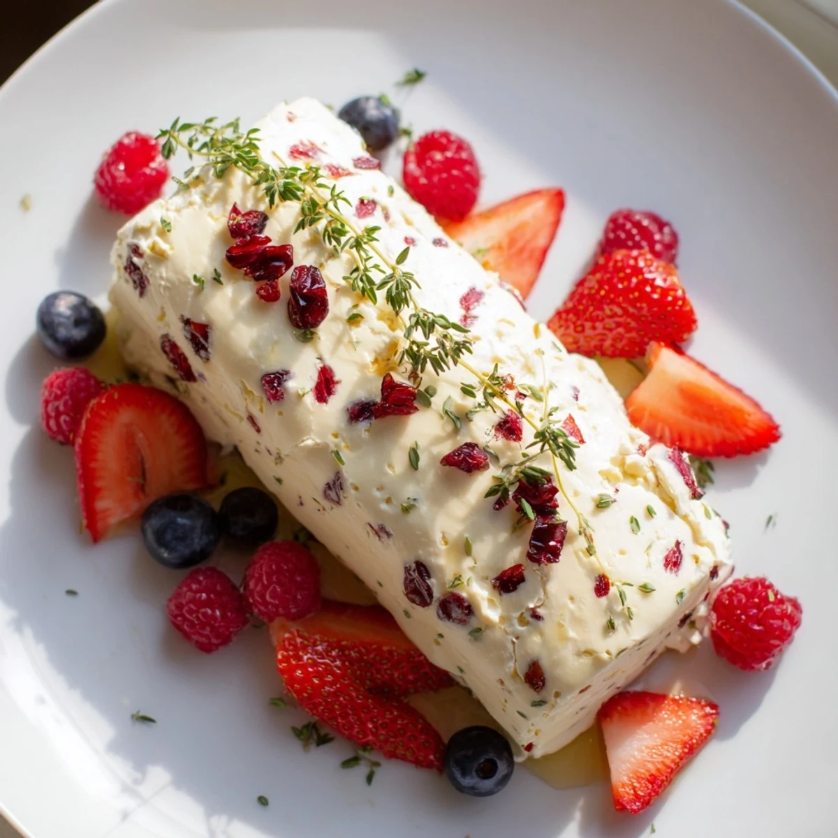 Cranberry & Goat Cheese Log with vibrant red berries: a simple, elegant appetizer for friends.