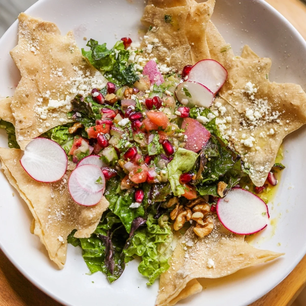 This Winter Salad features crispy snowflake tortilla chips served with a bright, flavorful homemade salsa.