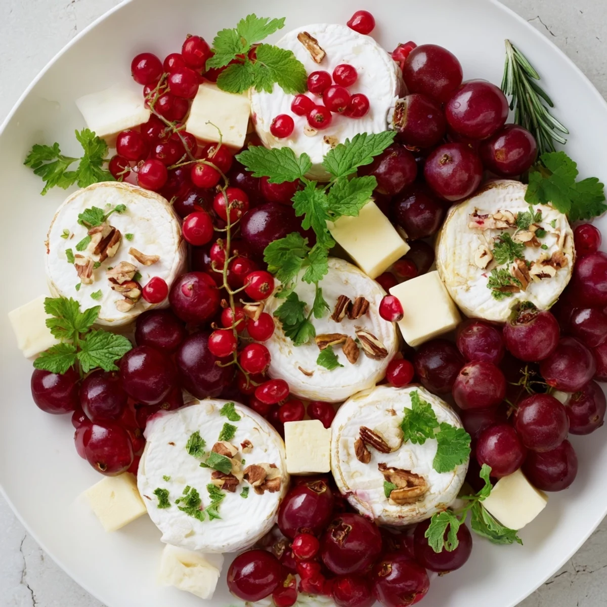 Vibrant The Holly Berry Cluster appetizer with red berries, goat cheese, and fresh herbs, perfect for festive gatherings.