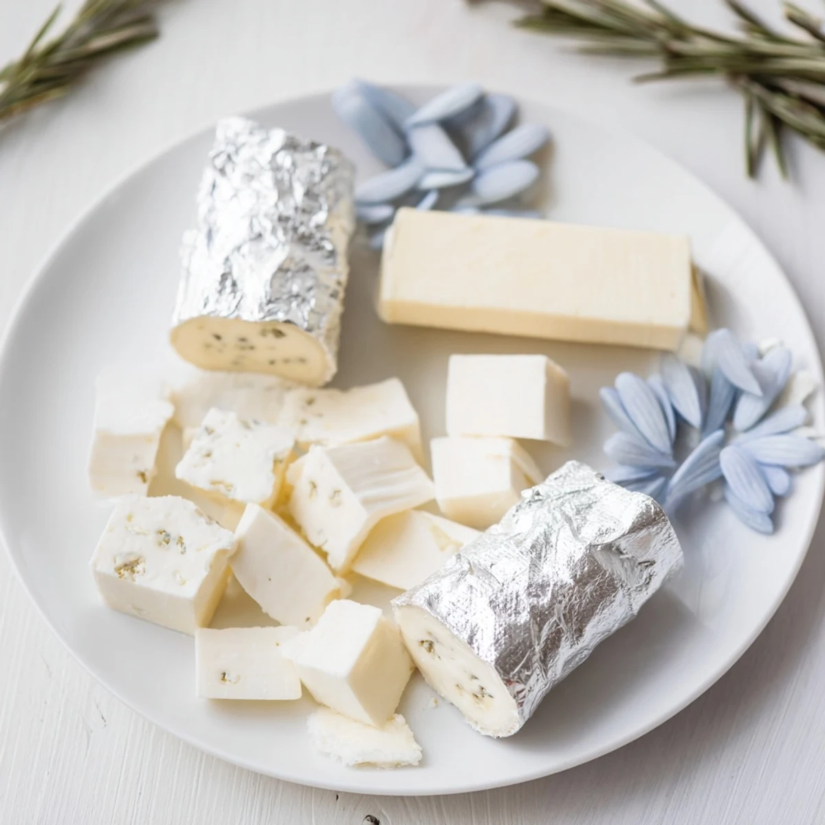 This Winter Wonderland Platter showcases a beautiful array of goodies, from creamy cheeses to sugared almonds, perfect for guests.