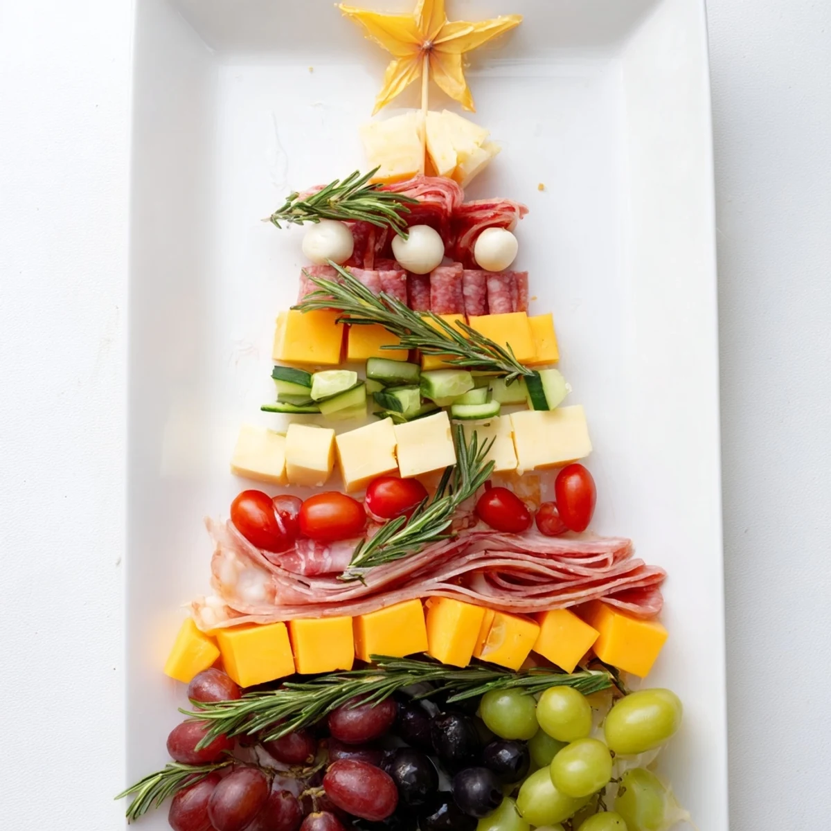 Holiday appetizers: This Christmas Tree Charcuterie Board showcases an array of tasty meats, cheeses, and festive garnishes.