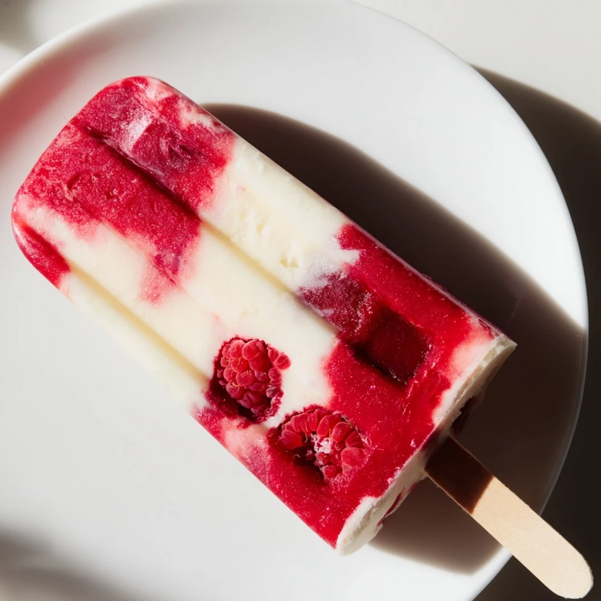 Homemade Raspberry Coconut Ice Pops, an easy summer dessert, feature swirls of fruit and sweet coconut.