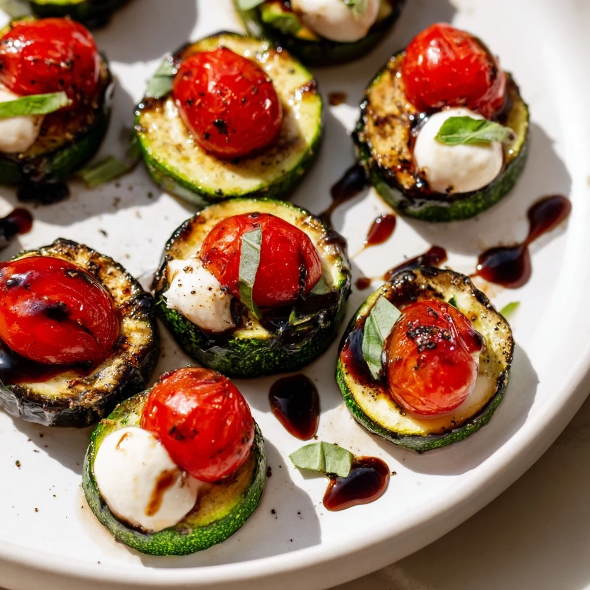 Golden-brown Zucchini Caprese Bites, featuring melted mozzarella, are bursting with fresh flavors.
