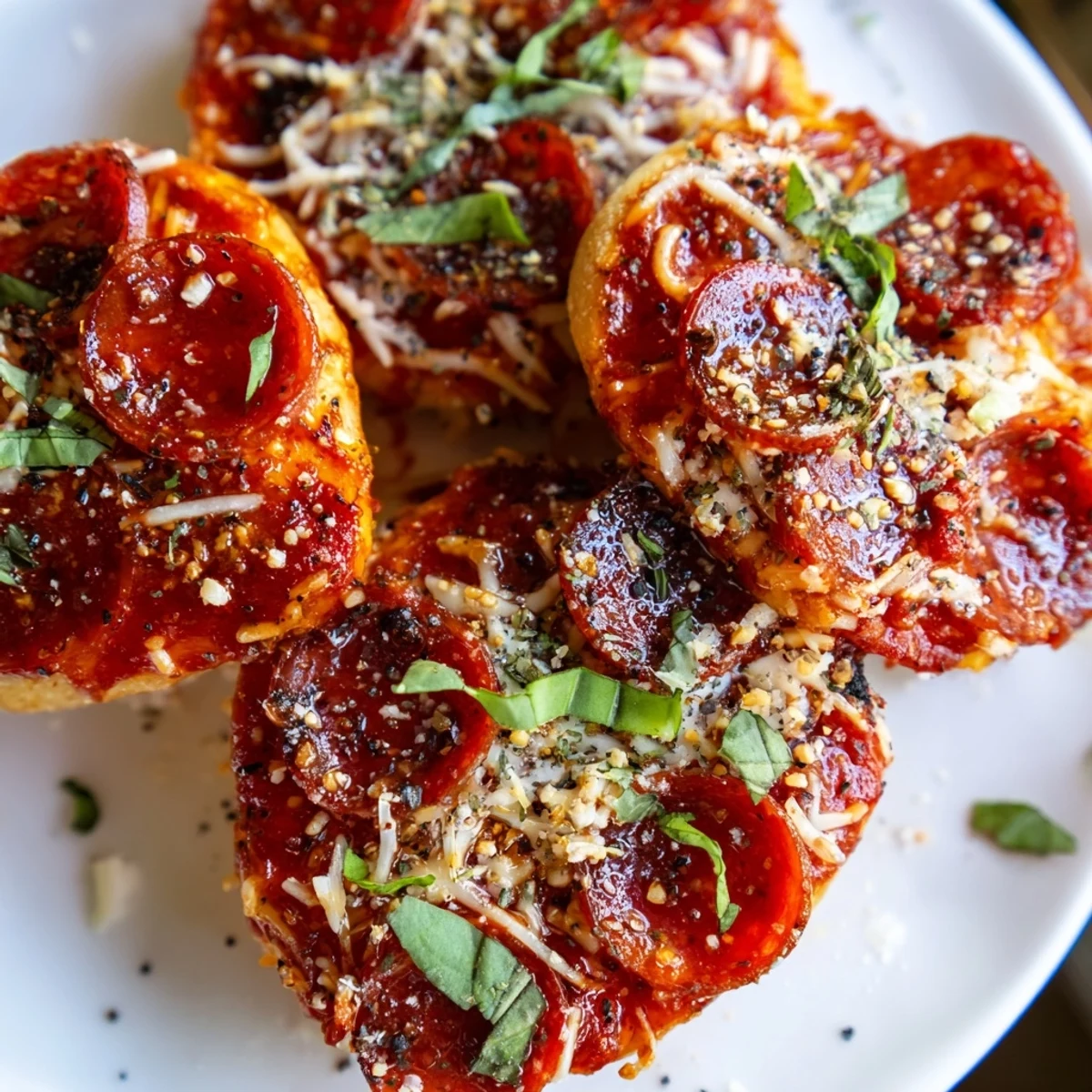 Warm, melted mozzarella blankets mini pepperoni pizza bagels on a baking sheet, ready to eat.
