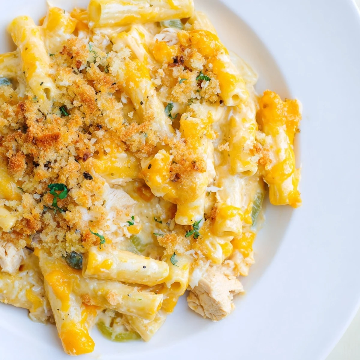 Golden-brown panko topping blankets this flavorful Jalapeño Popper Chicken Pasta, perfect for dinner tonight.